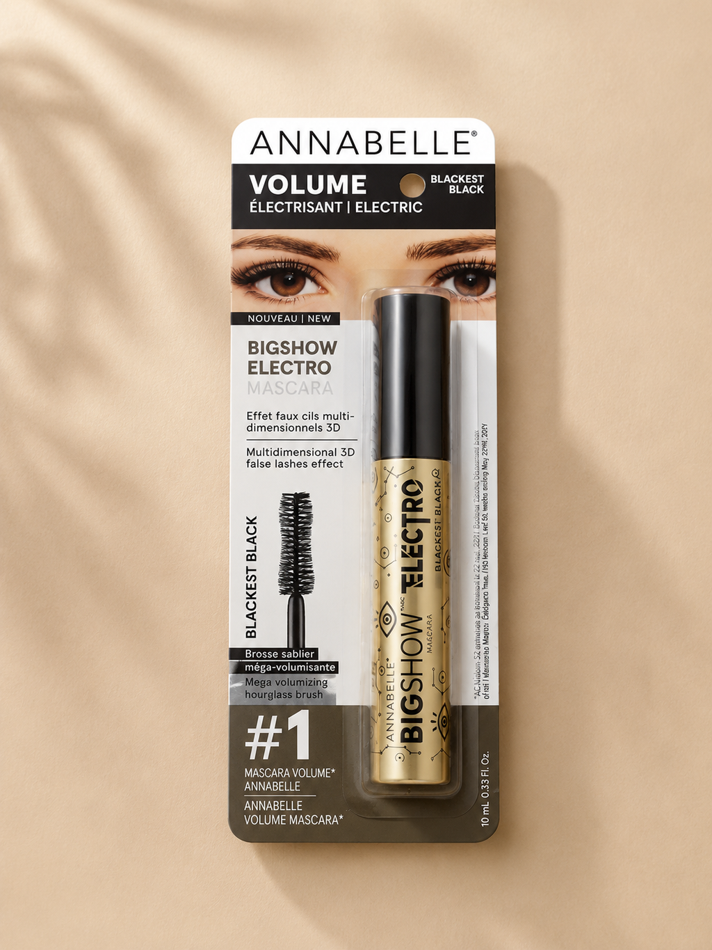 Annabelle Bigshow Electro Electrifying Volumizing Mascara – Hourglass brush, up to 20x more volume, Blackest Black shade