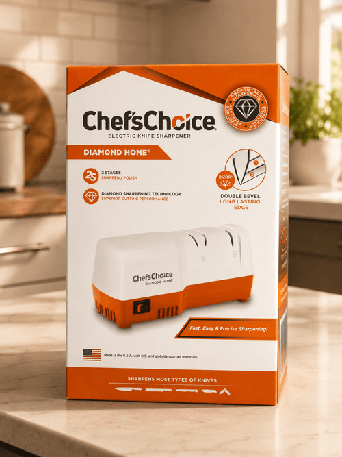 Chef'sChoice Diamond Hone D202 – Aiguiseur électrique à couteaux 2 étapes avec abrasifs diamant – Blanc/Orange - Ayoye Destock
