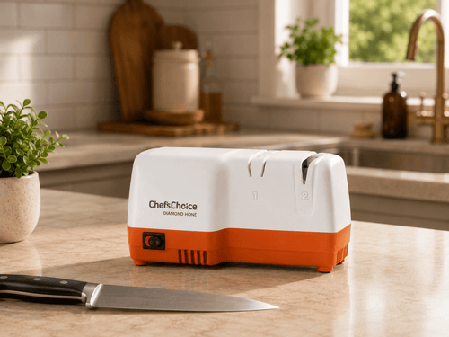 Chef'sChoice Diamond Hone D202 – Aiguiseur électrique à couteaux 2 étapes avec abrasifs diamant – Blanc/Orange - Ayoye Destock