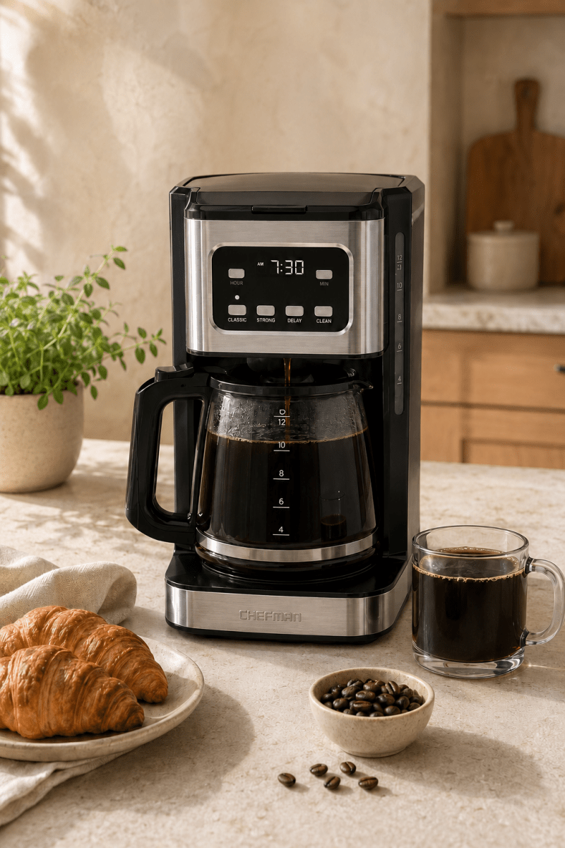 Chefman 12 tasses – Cafetière programmable en acier inoxydable - Ayoye Destock