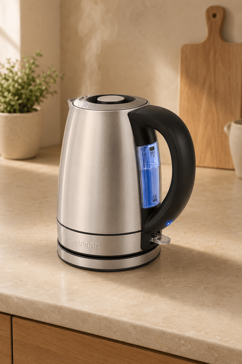 Chefman Fast-Boil – Bouilloire électrique en acier inoxydable 1,2 L - Ayoye Destock