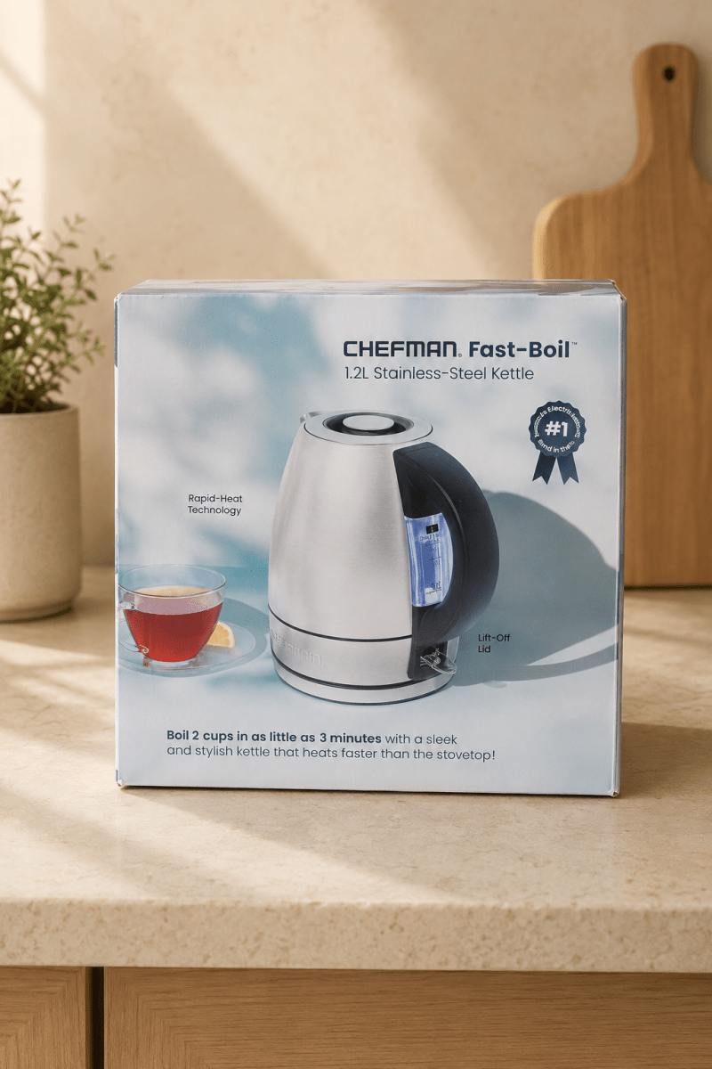 Chefman Fast-Boil – Bouilloire électrique en acier inoxydable 1,2 L - Ayoye Destock