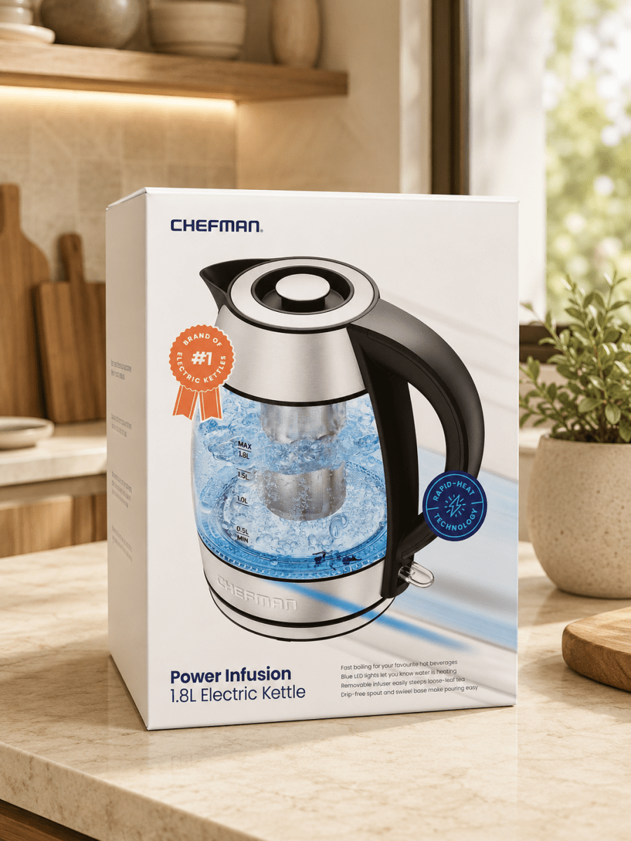Chefman Power Infusion Bouilloire Électrique en Verre 1,8L avec Infuseur à Thé Amovible - Ayoye Destock