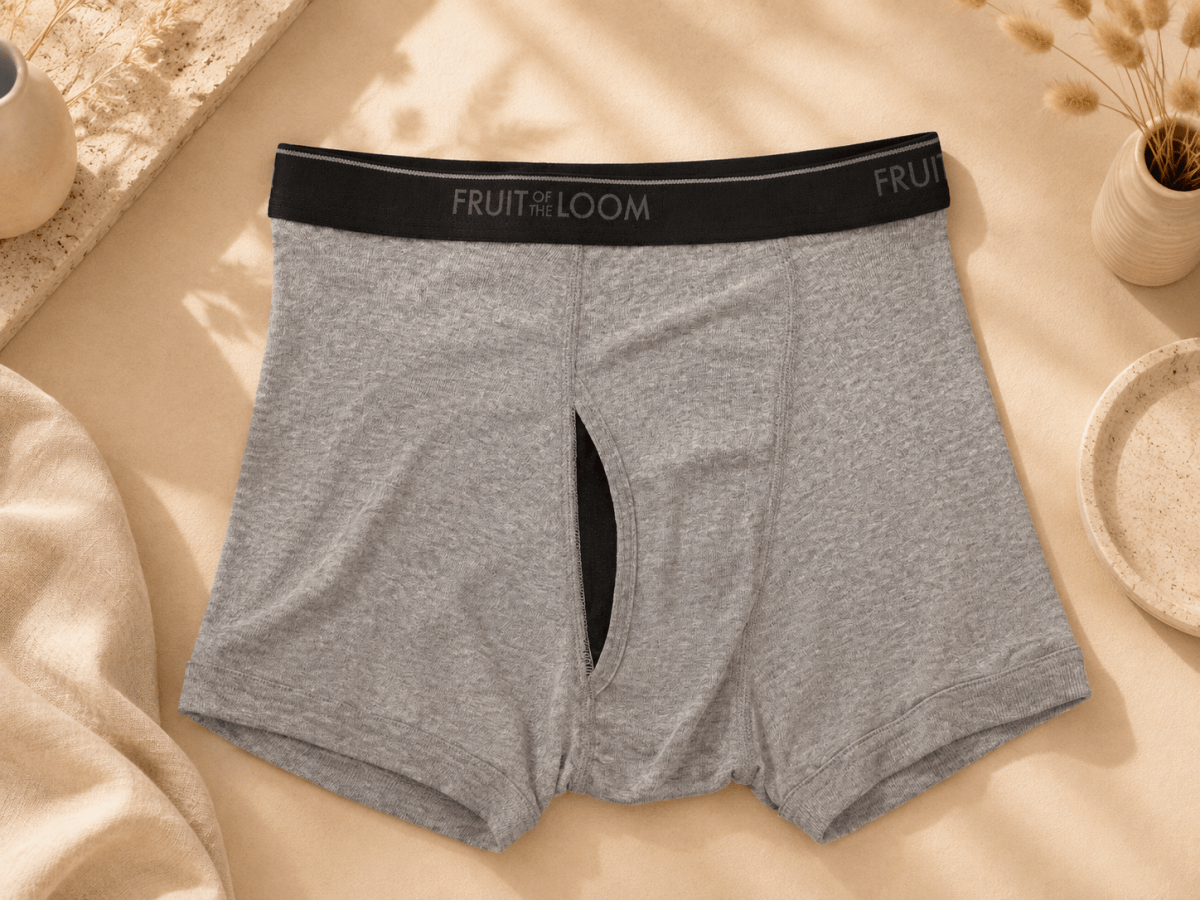 Fruit of the Loom – Caleçon boxeur gris avec braguette en maille respirante pour homme, vendu à l'unité - Ayoye Destock