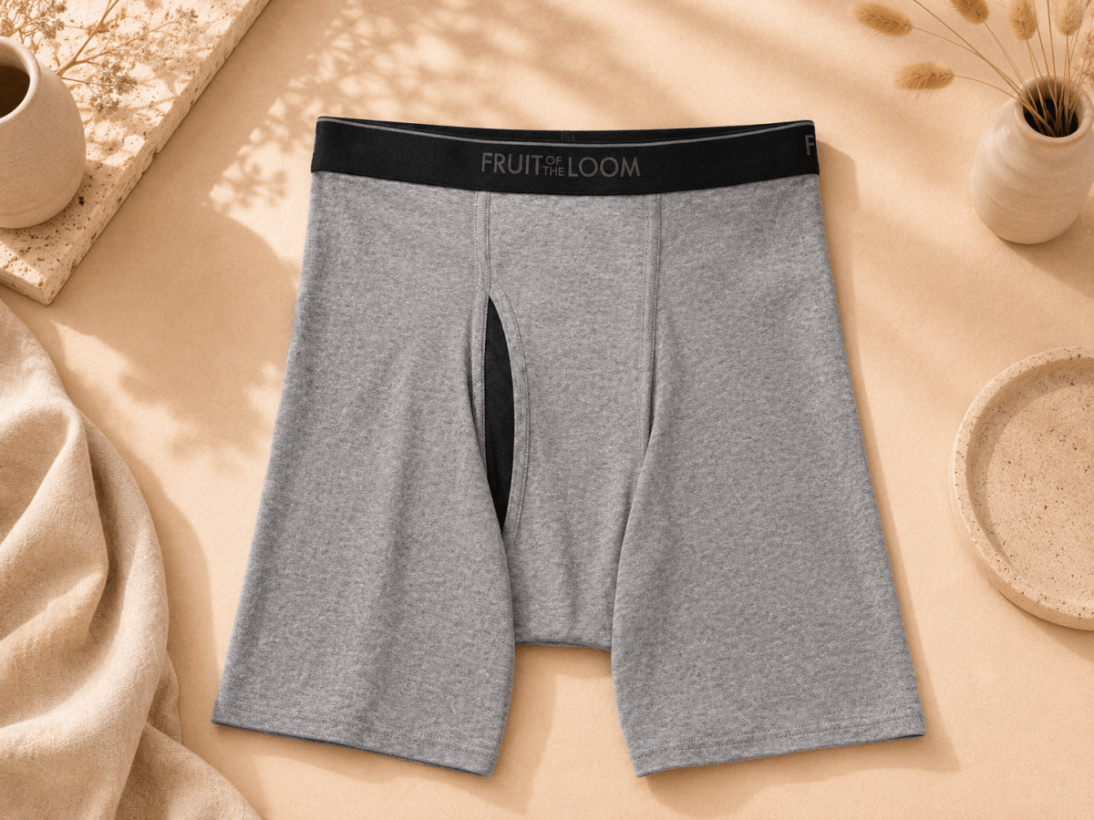 Fruit of the Loom – Caleçon boxeur gris avec braguette en maille respirante pour homme, vendu à l'unité - Ayoye Destock