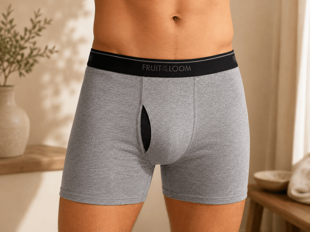 Fruit of the Loom – Caleçon boxeur gris avec braguette en maille respirante pour homme, vendu à l'unité - Ayoye Destock