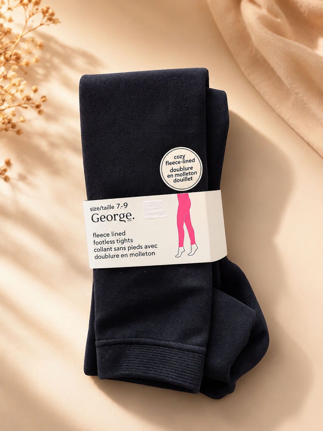 George Collants sans pieds doublés en molleton noir – Taille 7-9