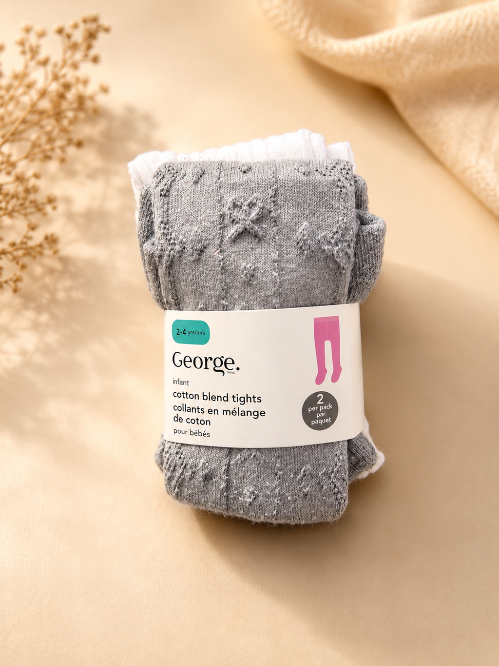 George Lot de 2 collants en mélange de coton pour bébé fille – Taille 2-4 ans