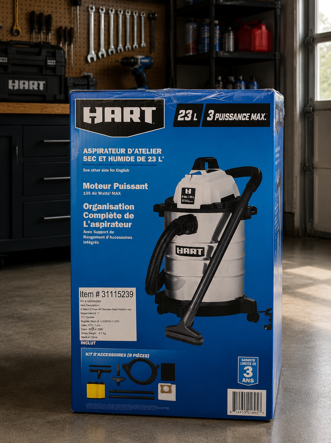 HART Aspirateur d'Atelier Sec et Humide en Acier Inoxydable 23 L (6 gal)
