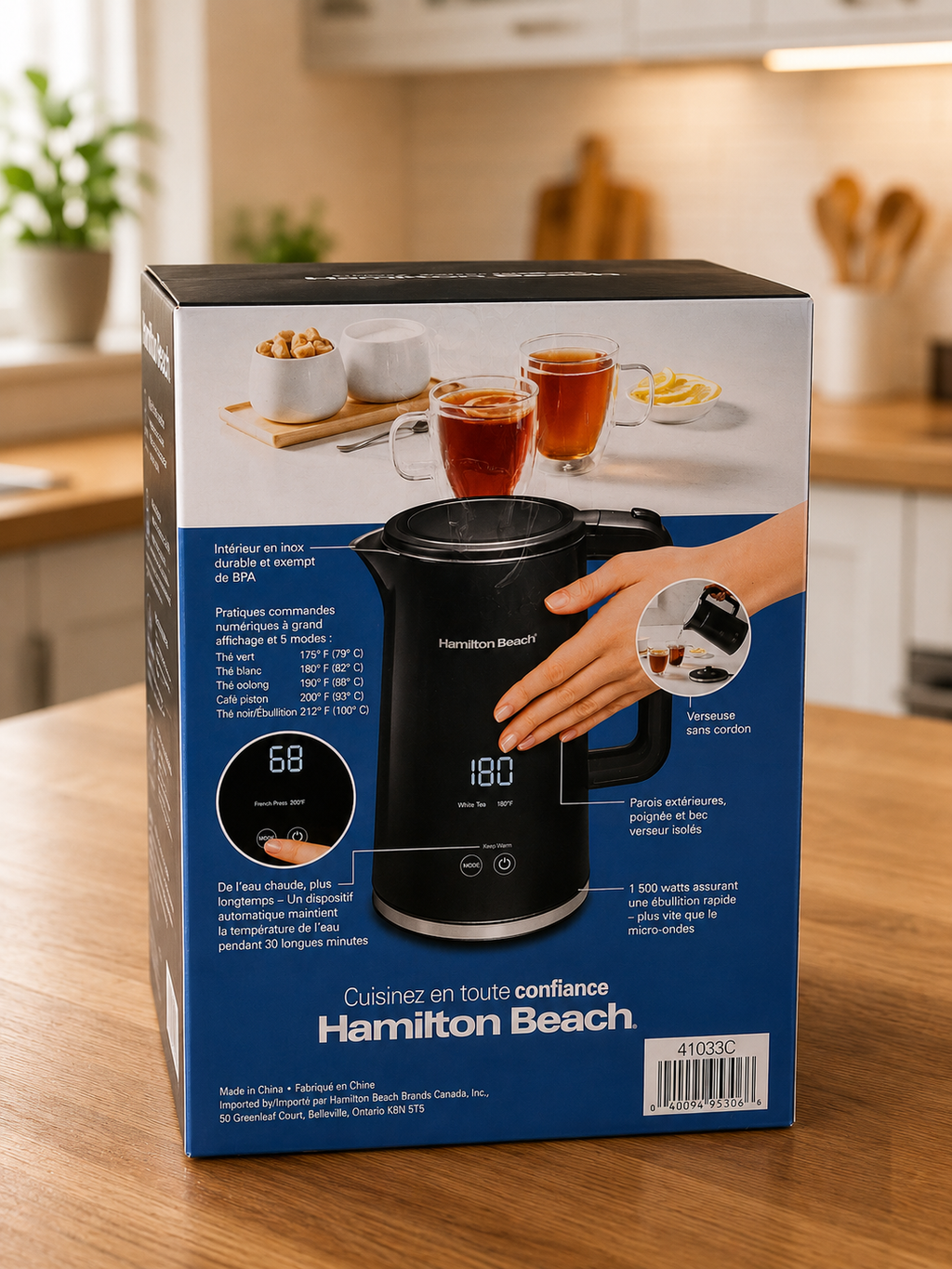 Hamilton Beach Bouilloire Numérique à Parois Isolées Cool-Touch 1,7 L – 5 températures – 1500 W – Modèle 41033C