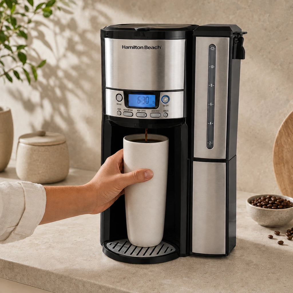 Hamilton Beach BrewStation – Cafetière-distributrice en inox 12 tasses, programmable