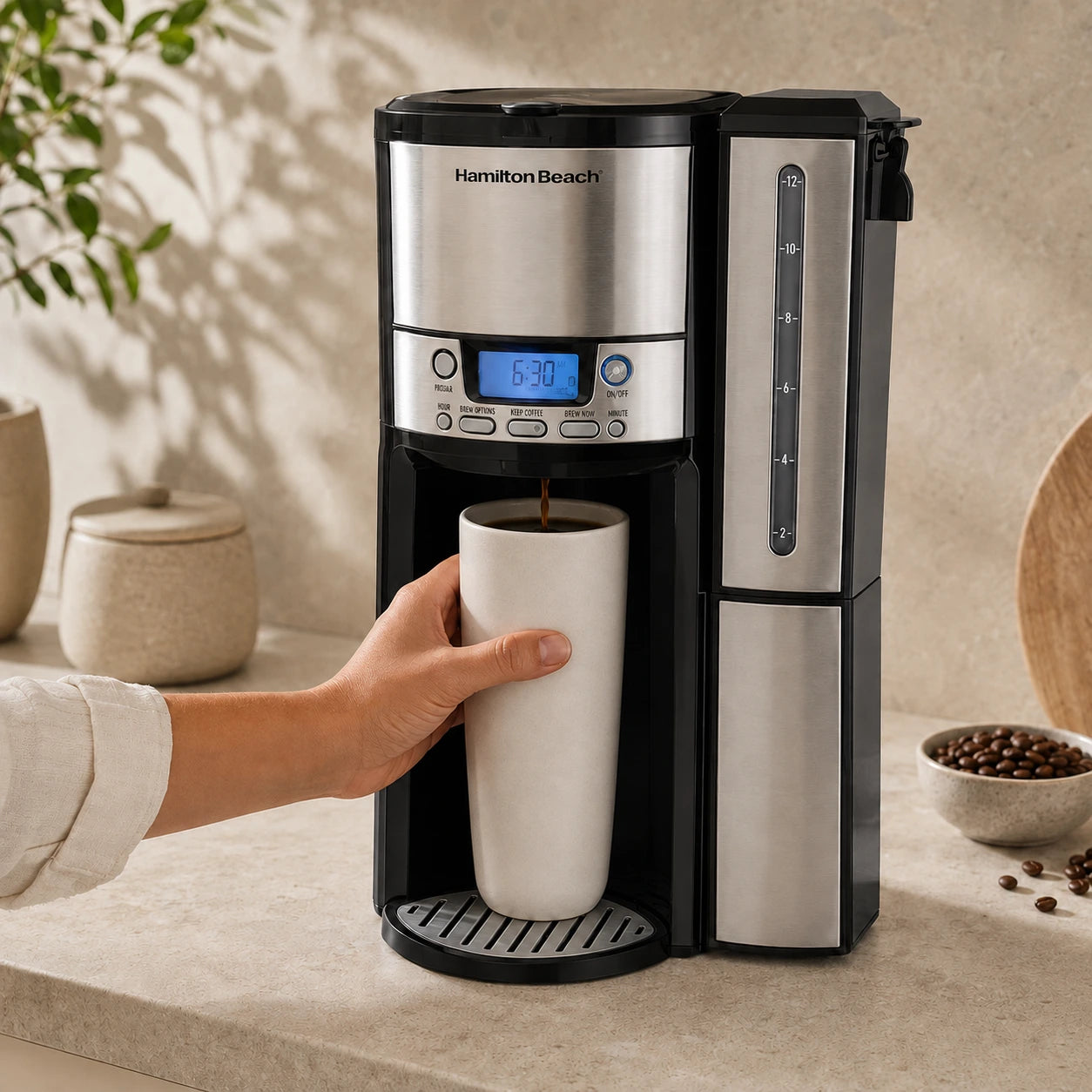 Hamilton Beach BrewStation – Cafetière-distributrice en inox 12 tasses, programmable