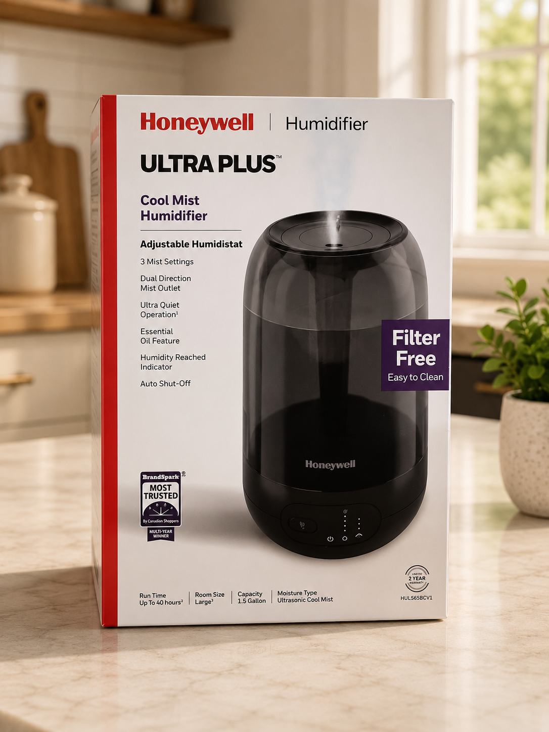 Honeywell Ultra Plus Humidificateur à Vapeur Froide Ultrasonique Sans Filtre Grandes Pièces – 1,5 Gal