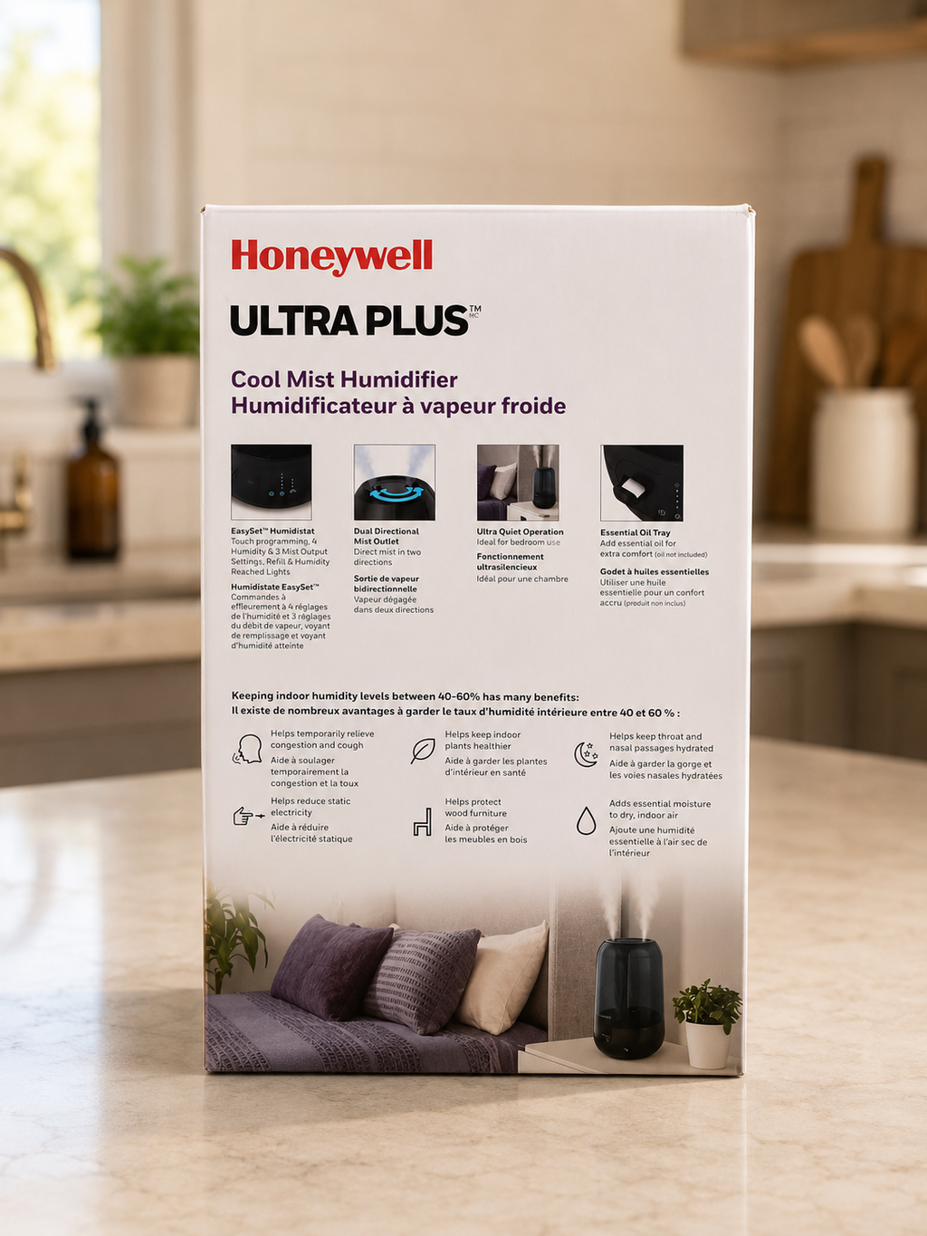 Honeywell Ultra Plus Humidificateur à Vapeur Froide Ultrasonique Sans Filtre Grandes Pièces – 1,5 Gal