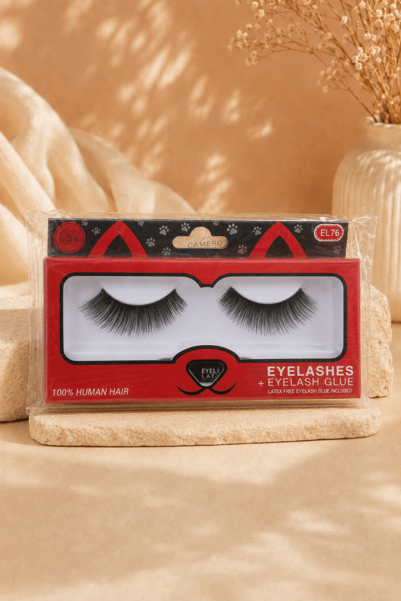 J.Cat Beauty Eyelashes + Eyelash Glue EL76 – Faux cils en cheveux humains - Ayoye Destock