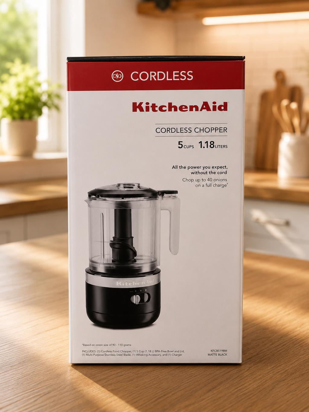 KitchenAid Hachoir Sans Fil 5 Tasses avec Batterie Lithium-Ion Rechargeable – Noir Mat – Modèle KFCB519BM