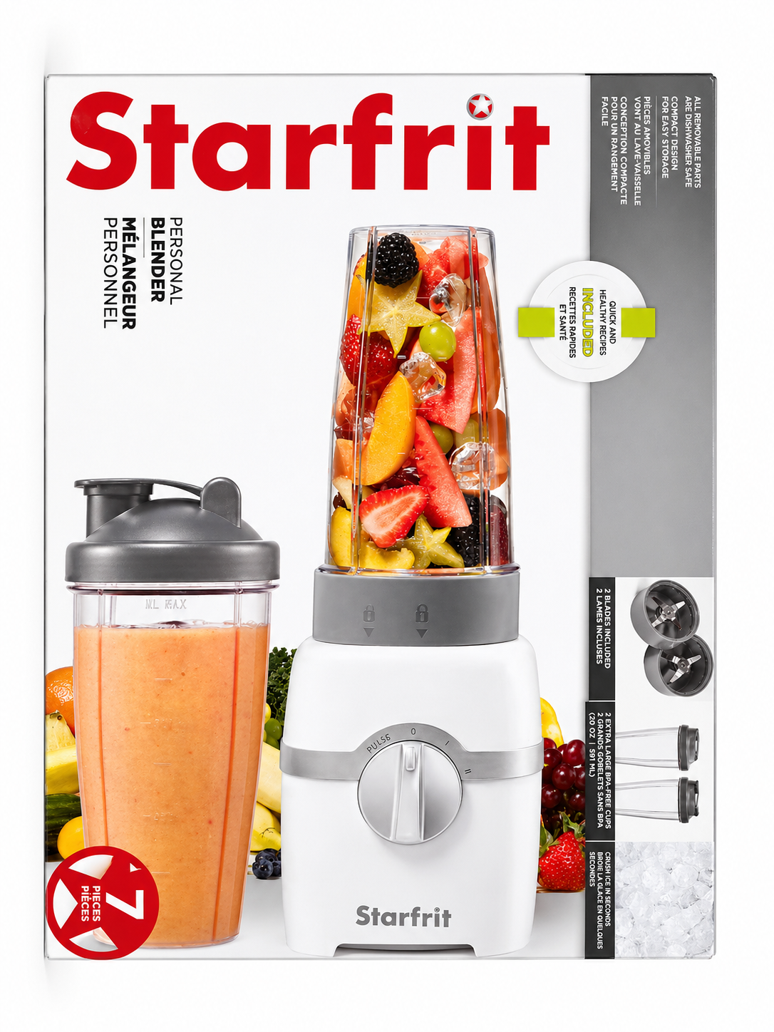 Starfrit Mélangeur personnel 7 pièces avec 2 gobelets de 828 ml