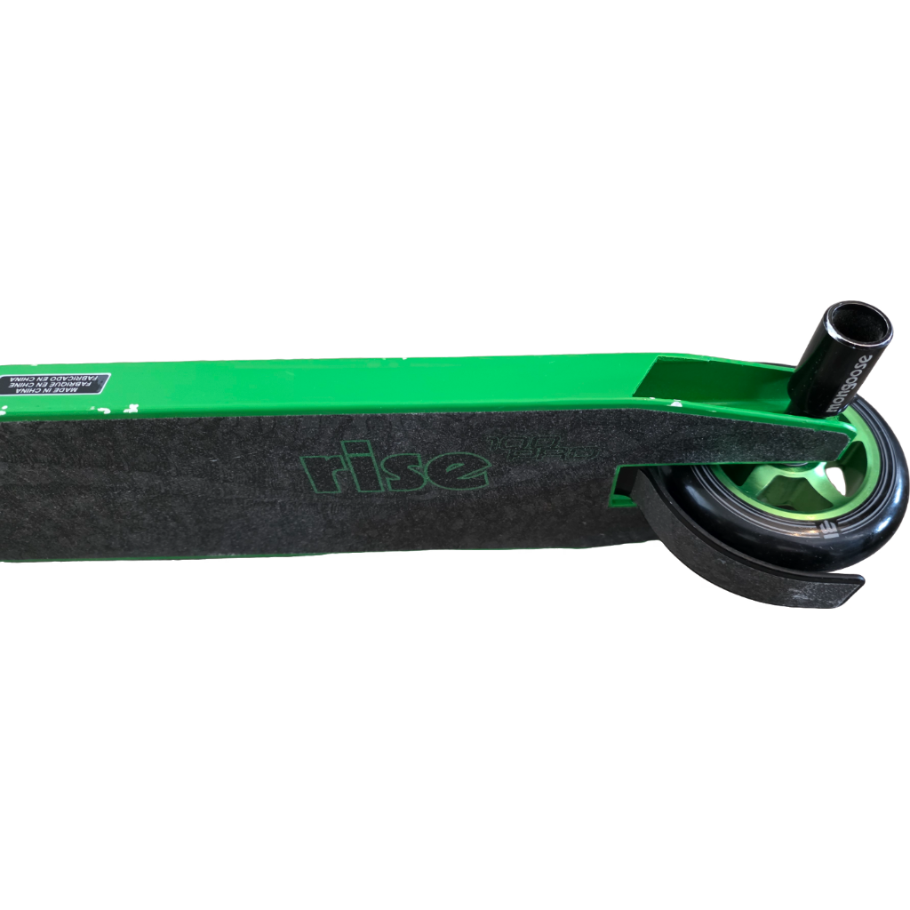 Mongoose Rise 100 Pro trottinette freestyle – Roues 100 mm, pegs avant/arrière, finition noir et vert