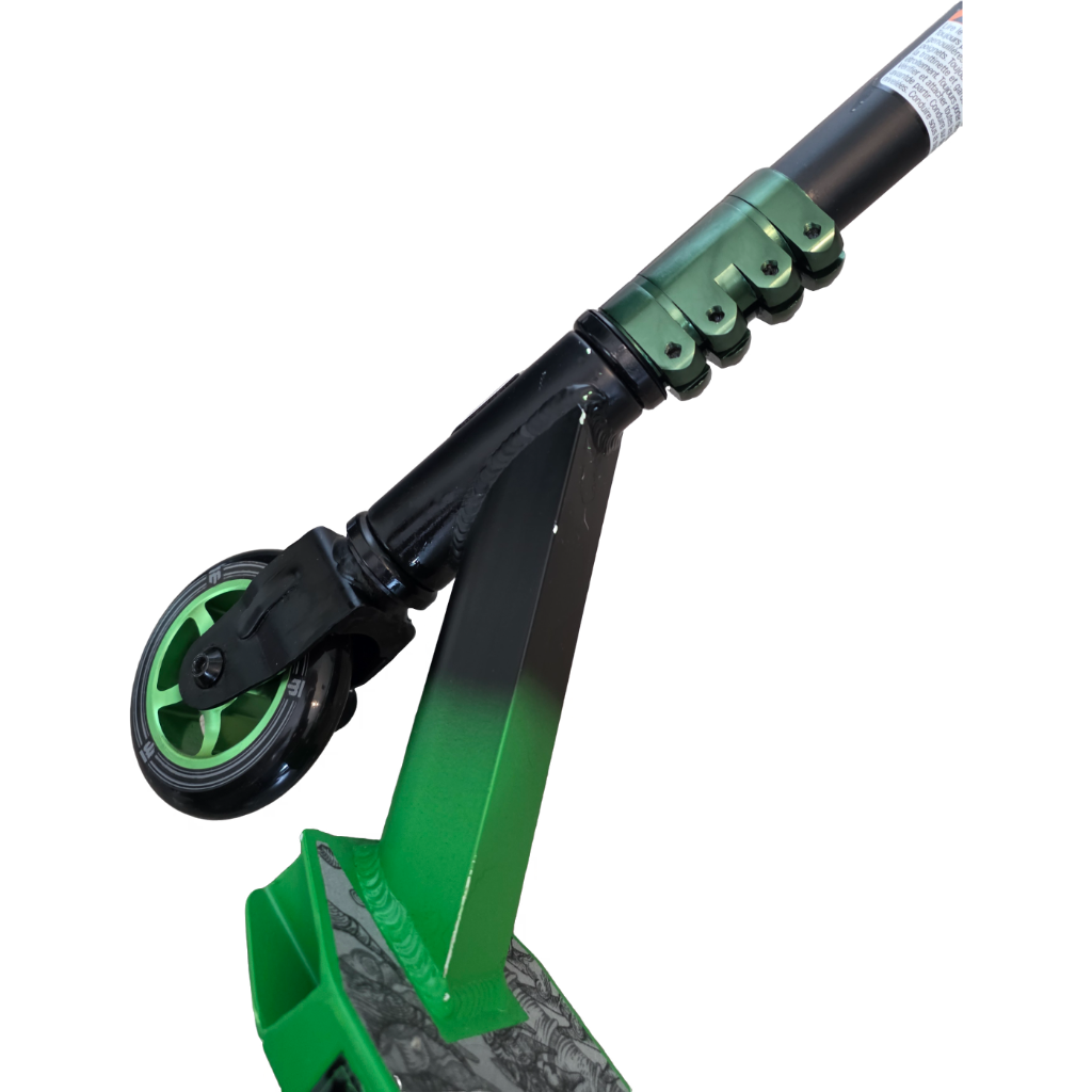 Mongoose Rise 100 Pro trottinette freestyle – Roues 100 mm, pegs avant/arrière, finition noir et vert
