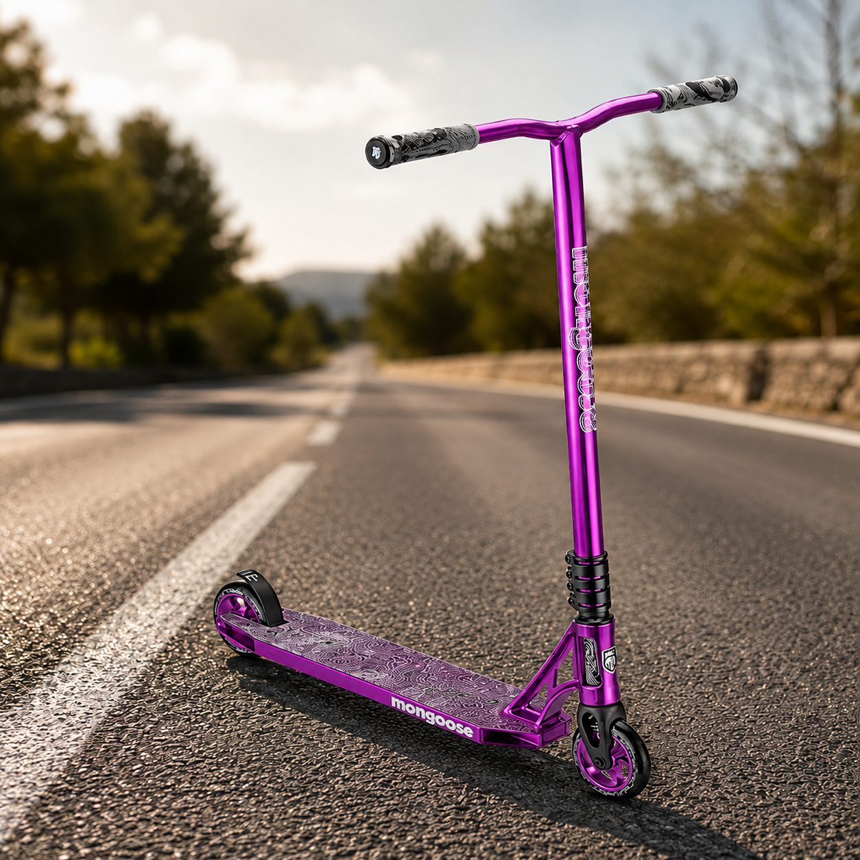 Mongoose Rise 110 Team trottinette freestyle – Roues 110 mm, cadre robuste, finition violette