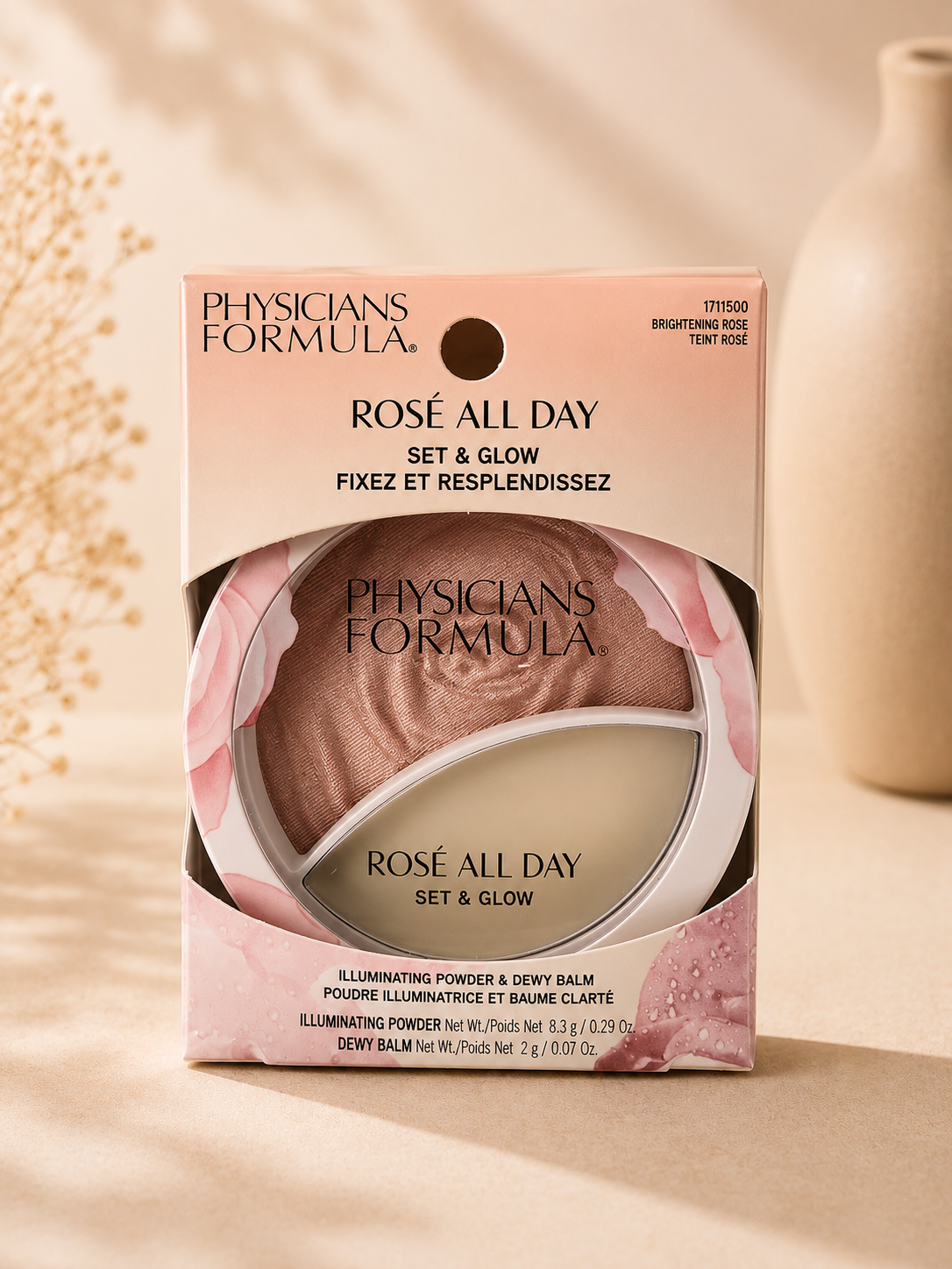 Physicians Formula Rosé All Day – Poudre Illuminatrice Fixatrice &amp; Baume Clarifié Bonne Mine | 8,3 g + 2 g