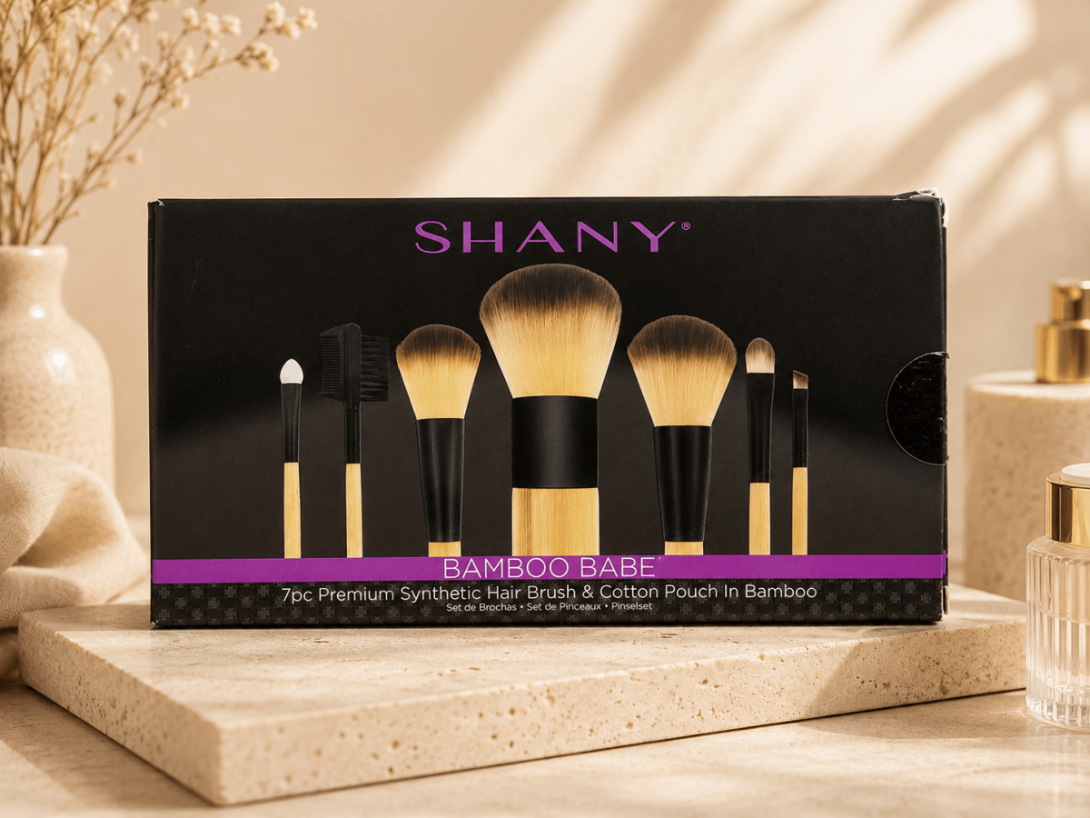 SHANY Bamboo Babe – Set de 7 Pinceaux de Maquillage Synthétiques Premium avec Pochette en Coton, Manches en Bambou - Ayoye Destock
