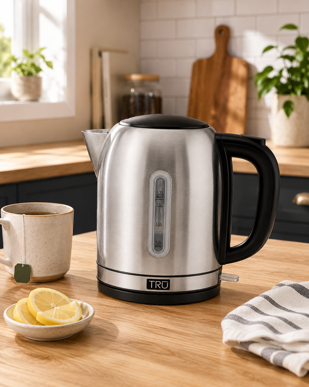 TRU Bouilloire Électrique en Acier Inoxydable 1,7 L avec Base Rotative 360° – Modèle KE-1765CN