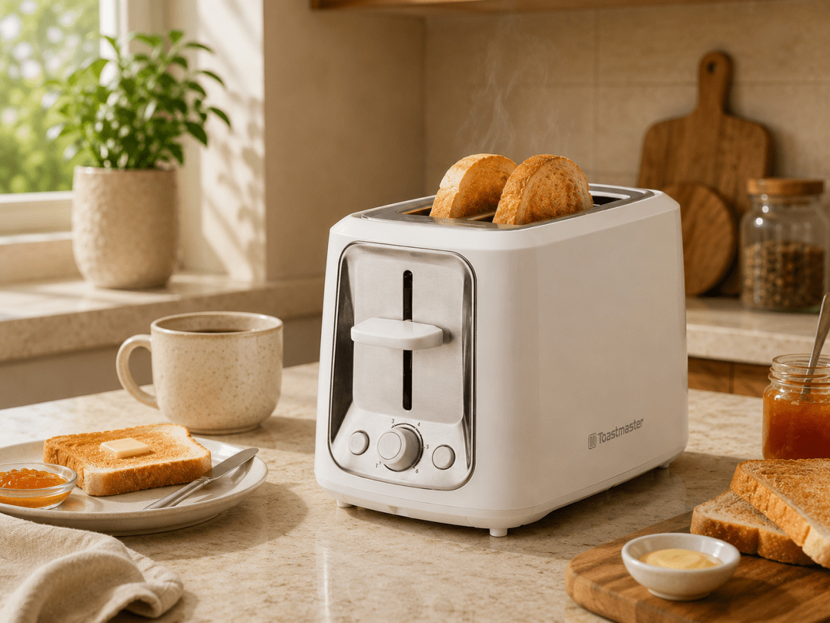 Toastmaster Grille-Pain à 2 Tranches Blanc – Fentes Très Larges, Fonctions Décongélation et Bagel - Ayoye Destock