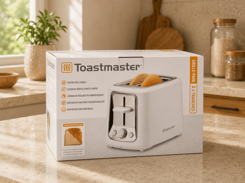Toastmaster Grille-Pain à 2 Tranches Blanc – Fentes Très Larges, Fonctions Décongélation et Bagel - Ayoye Destock
