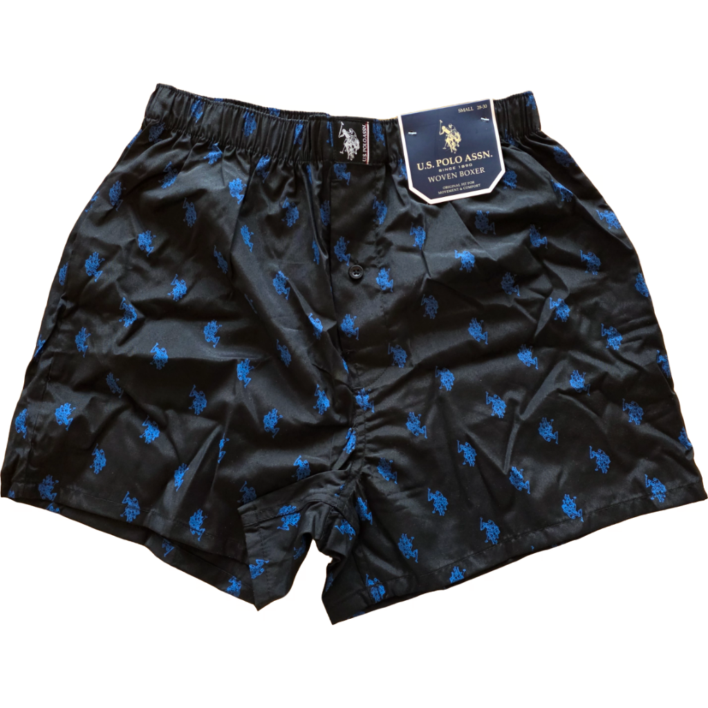 U.S. Polo Assn. Woven Boxer noir à motifs bleus – Boxer tissé pour homme