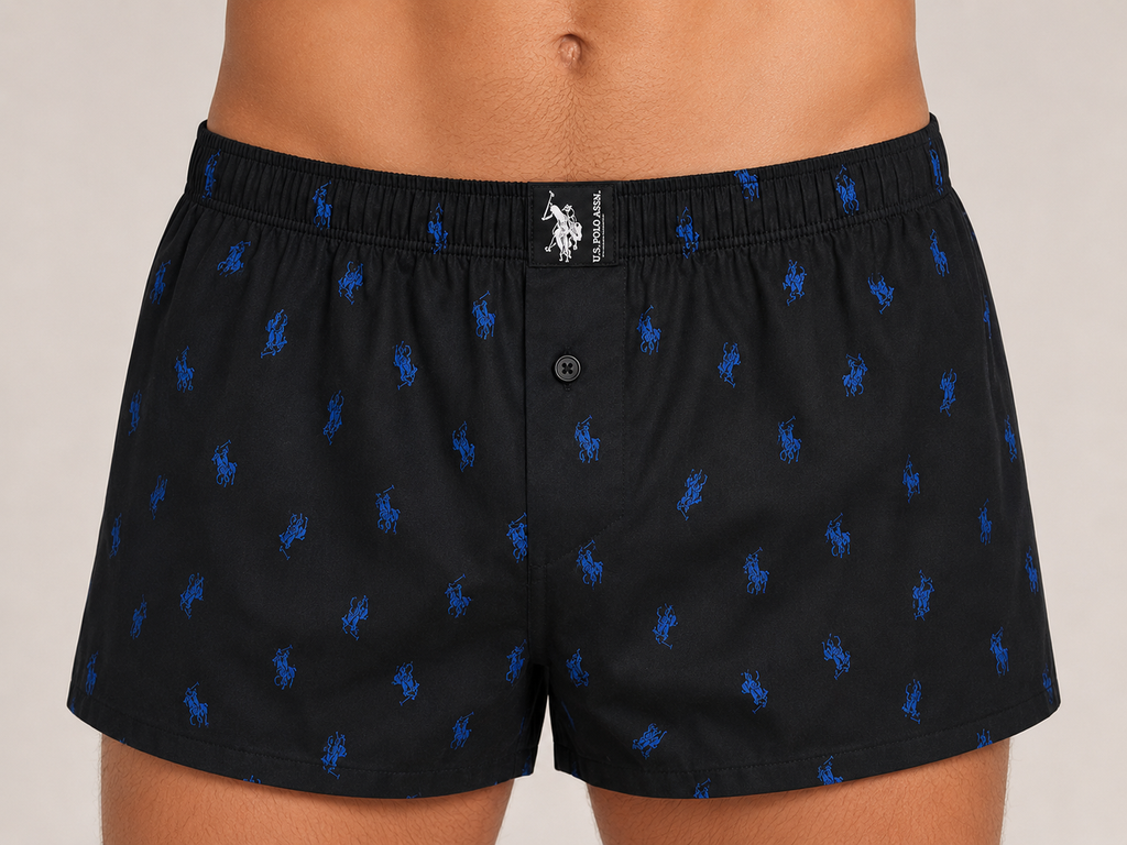 U.S. Polo Assn. Woven Boxer noir à motifs bleus – Boxer tissé pour homme