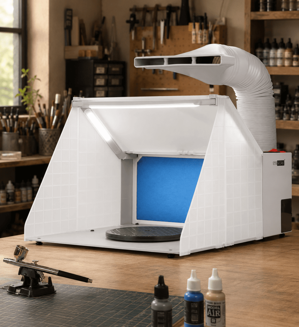 VIVOHOME Cabine de Pulvérisation Portable pour Aérographe – Éclairage LED, Table Tournante et Filtration - Ayoye Destock