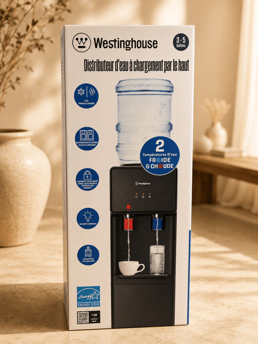 Westinghouse Distributeur d'Eau à Chargement par le Haut – Eau Froide et Chaude, Réservoir Inox 3-5 Gallons - Ayoye Destock