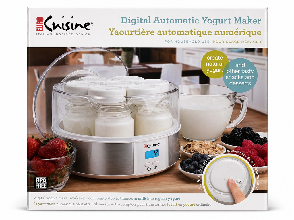 Euro Cuisine Yaourtière automatique numérique – 7 pots en verre, sans BPA