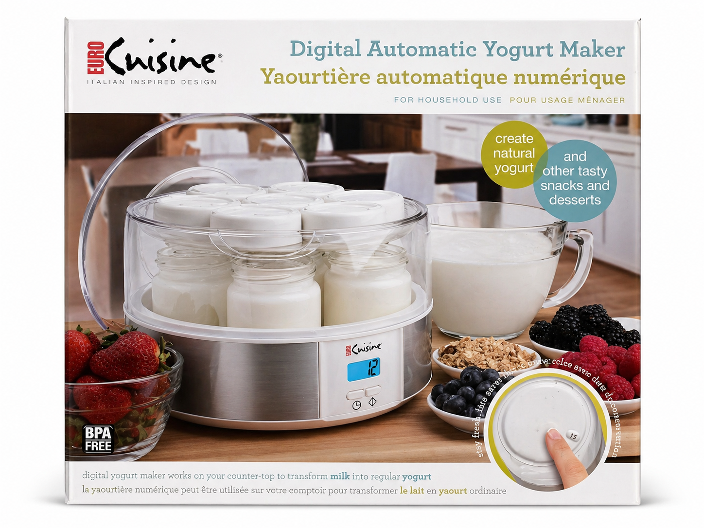 Euro Cuisine Yaourtière automatique numérique – 7 pots en verre, sans BPA