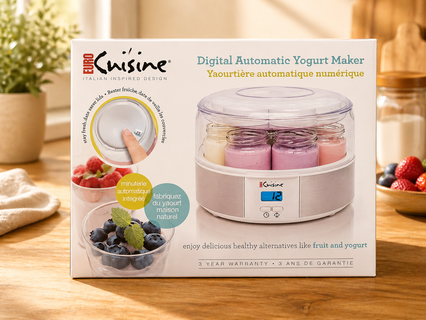 Euro Cuisine Yaourtière automatique numérique – 7 pots en verre, sans BPA