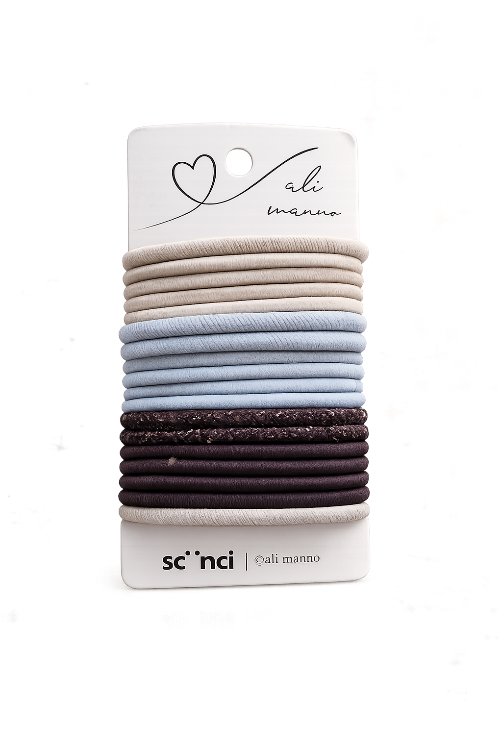 Scünci Lot de 18 élastiques à cheveux – Collection Ali Manno – Coloris neutres et bleus