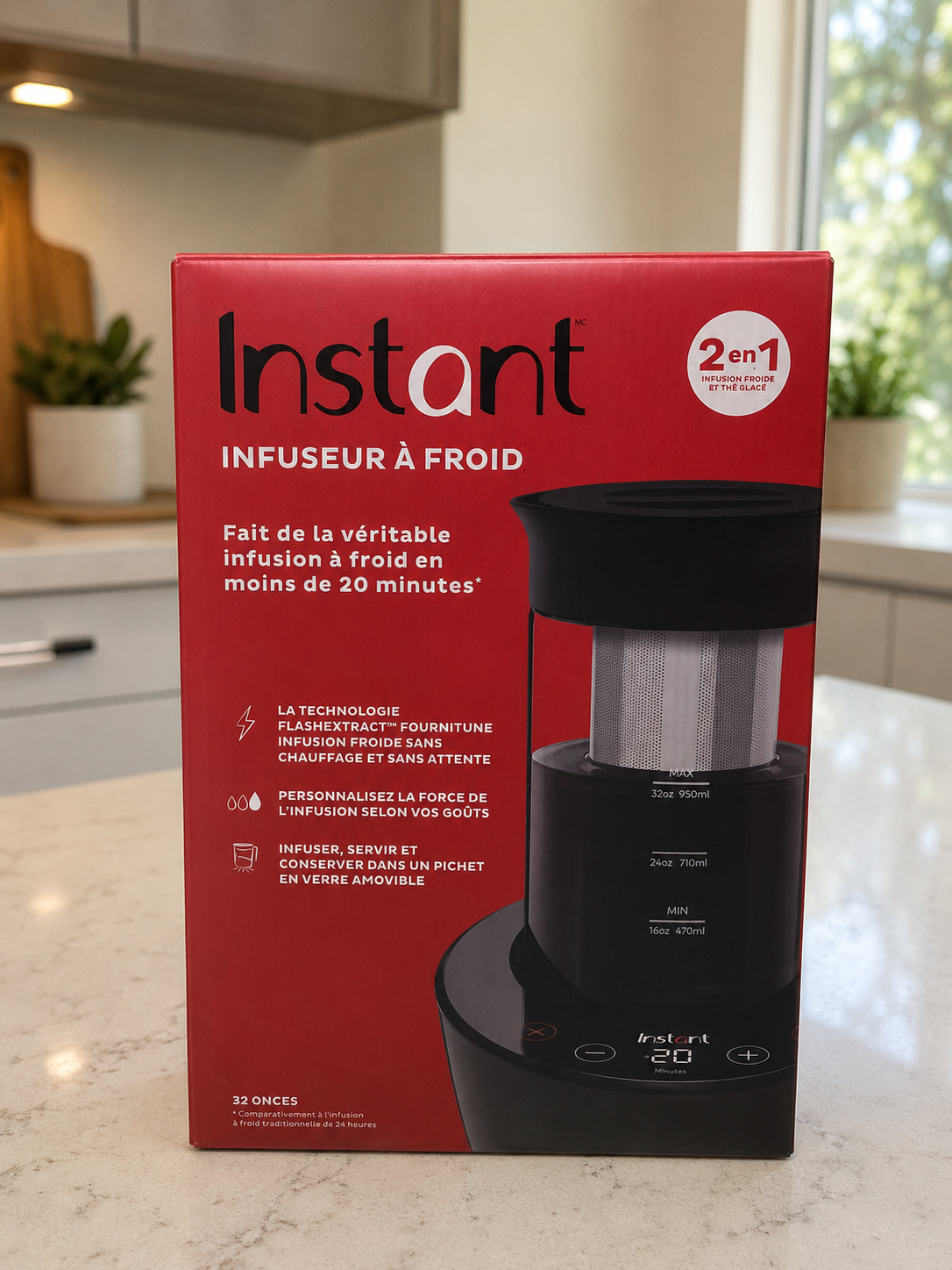 Instant Cold Brewer 2 en 1 – Infuseur à froid café et thé glacé – 32 oz (950 ml) – Modèle CBCM-1000
